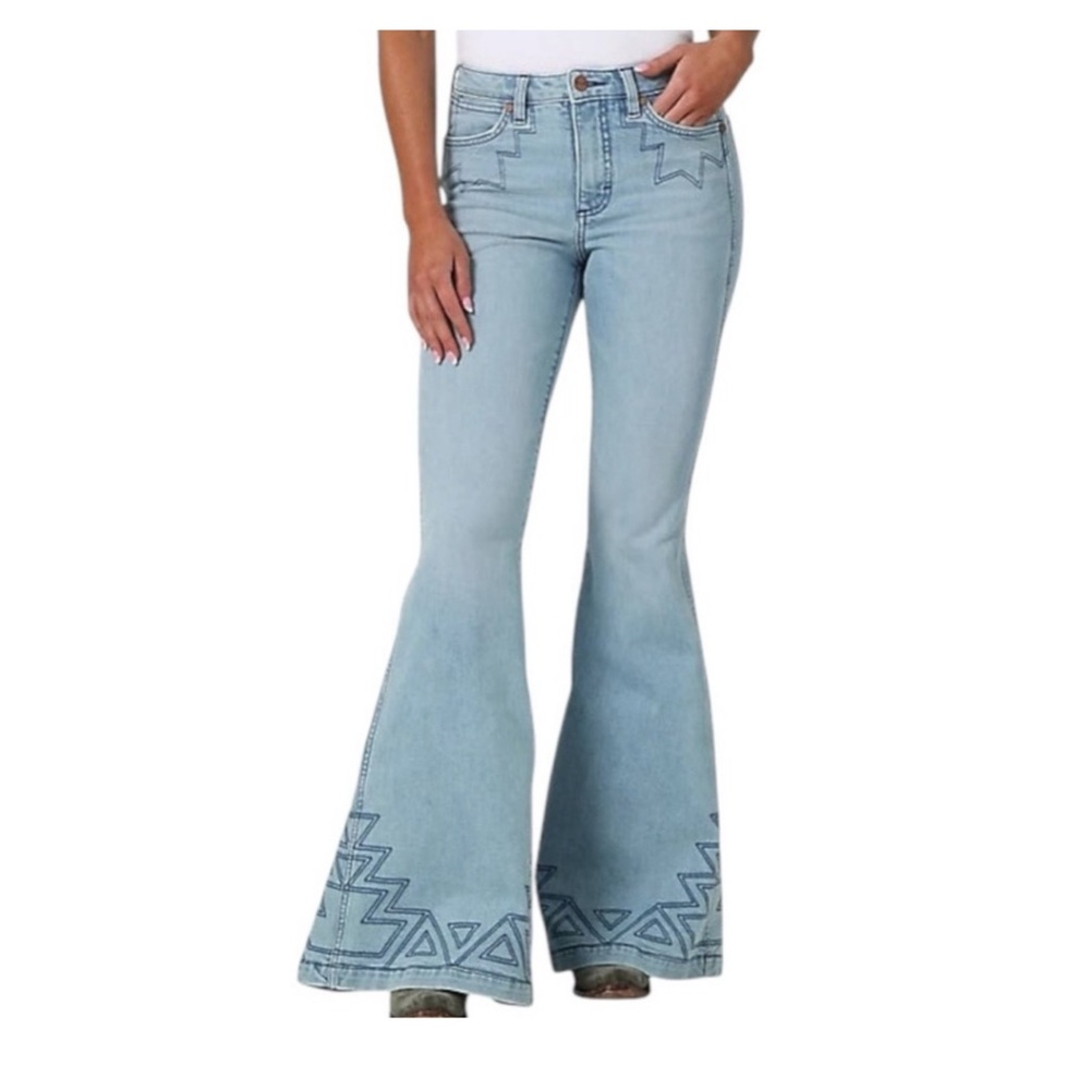 Wrangler Light Blue Embroidered Flare Jeans